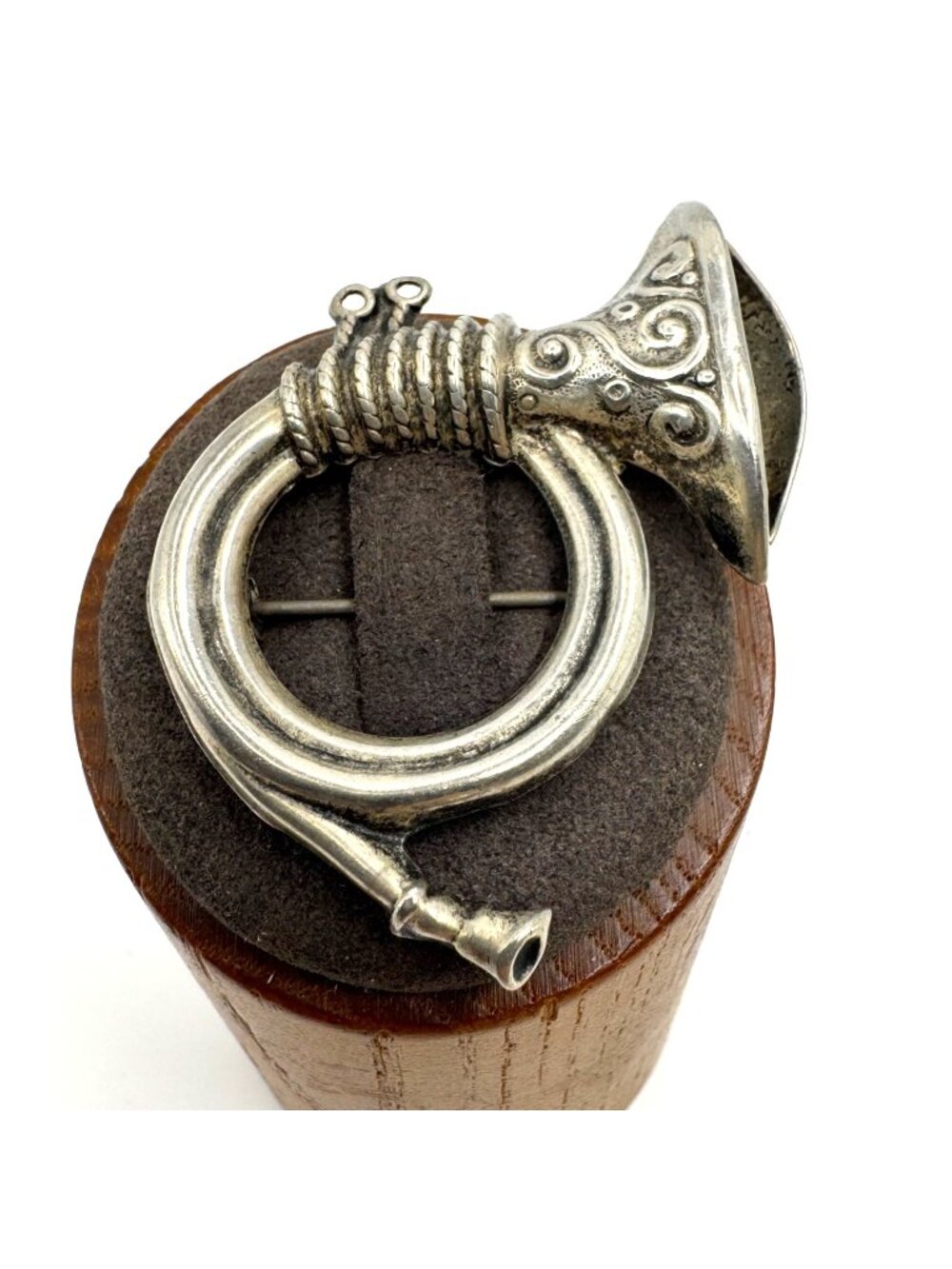 VTG Solid Sterling Silver 925 French Horn Design Brooch Size 1.75" Length